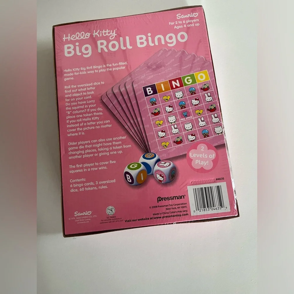Hello Kitty Big Roll Bingo Game New/Sealed Sanrio Pressman Ages 4+ 2-6 Players